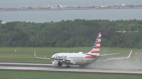 American Airlines narrowly avoids disaster after multiple tires blow out during takeoff.