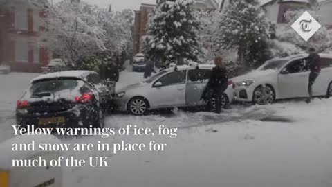 Snow chaos Out of control cars crash amid further weather warnings