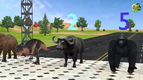 Wild Animals Run Race Challenge Game With Elephant Gorilla Buffalo Tiger Lion T-rex | Animals Game