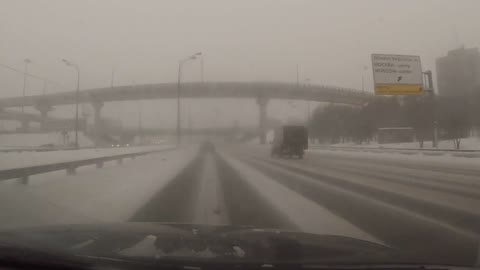 Car crashes on snowy road