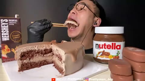 ASMR CHOCOLATE CAKE ICE CREAM Nutella Tico Hershey’s DESSERT MUKBANG