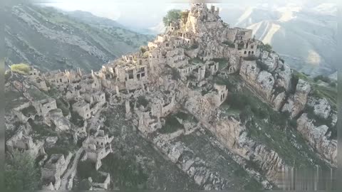 Historic Ruins Above Seaside Village Drone View Of Ancient Seaside Mauntain Town Seaside