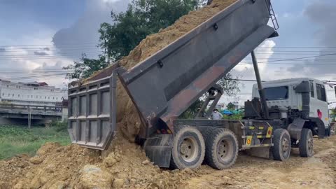 The best new project land filling up nice showing great talented skill driver Bulldozer moving dirt