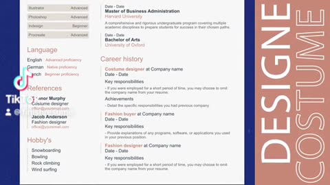 Costume designer resume template | FinishResume.com #resume #microsoftword #template