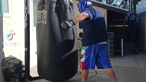 500 Pound Punching Bag Workout Part 69. 3 Minute round Of Light Boxing With headgear on