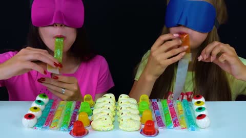 ASMR Candy Race with Closed Eyes (Gummy Eyeballs, Jelly Straws, Peeps Marshmallow)