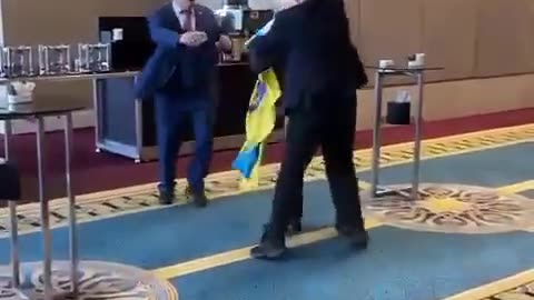 Russian representative tries to grab Ukrainian flag at summit in Turkey