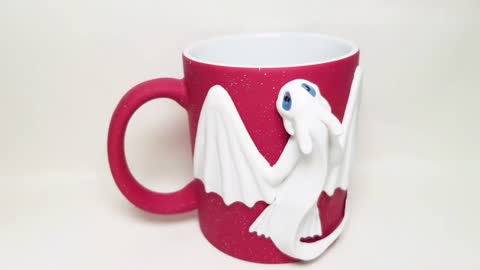 Day Fury How to Train Your Dragon sit on a red chameleon mug. White dragon on a cup HTTYD AnneAlArt