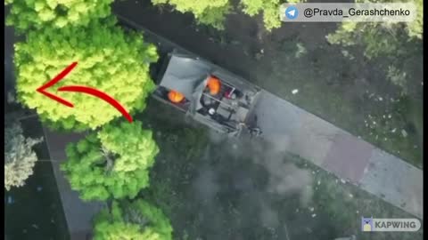 Ukrainian drone attack Russian military supply truck