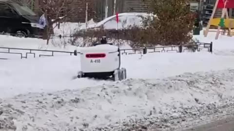 A traffic jam of robots in snow captivity