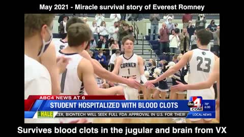 Everest Romney's miracle survival of blood clots in jugular and brain from COVID Vaccine