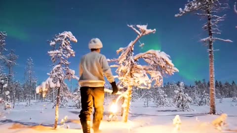 Lapland, Finland 📍❄️ Northern Lights with a Full Moon 😍