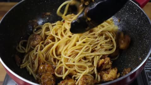 Spicy Butter Garlic Shrimp Pasta Recipe | Prawn Pasta