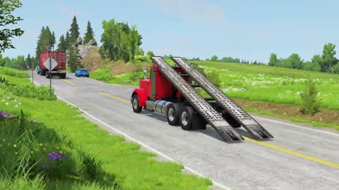 Container Truck and Ramp Truck Car Rescue - Cars Vs Deep Water - BeamNG.Drive