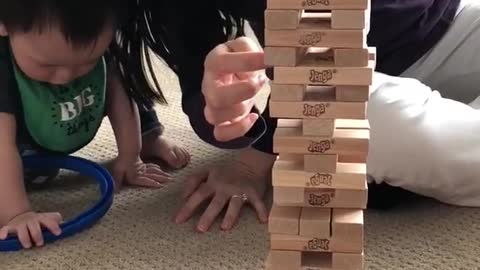 Addison wins Jenga over her mom....