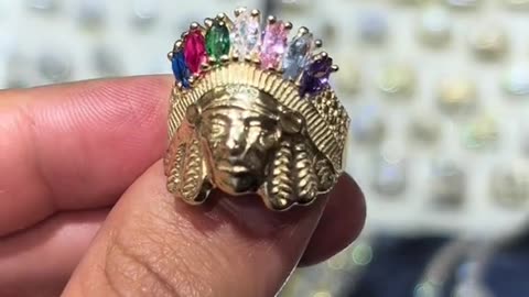 Real Gold & Cubic Zirconia Chief's Head Unisex Ring