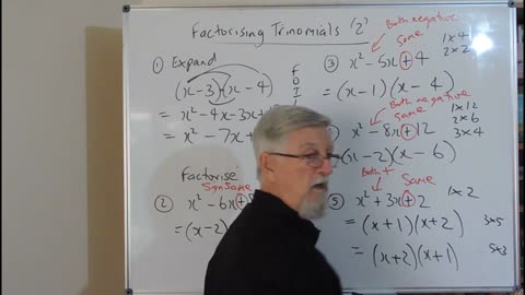 Math Factorising Set B 02 Trinomials Simple with both Negative Factorisation Mostly for Years/Grade 10 and 11