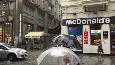 Turkey. Heavy rain on Taksim square. Istanbul