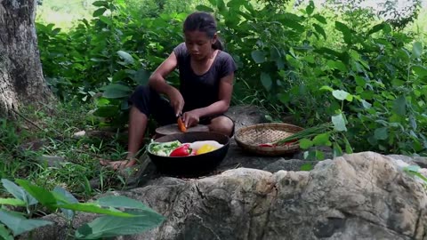 Yummy food from mushroom cooking with mixed fresh vegetables for eating