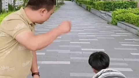 Father and children run funny videos