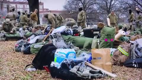 National guard arrive into Washington, DC with luggage & gear ahead of the inauguration