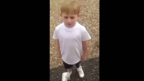 Young Boy singing horse outside.