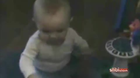 Baby scares herself with fart