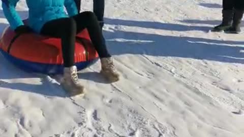 Winter skiing girls from the mountain