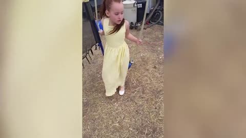 Funny chicken chasing troll babies and kids