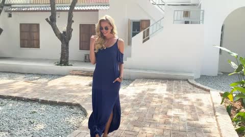 Long Dress Strapless Strap Cold Shoulder Short Sleeve Split Maxi Dresses with Pockets