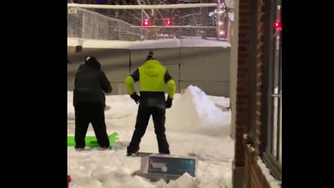 Seattle Antifa Block Cop Cars With Snow At Precinct