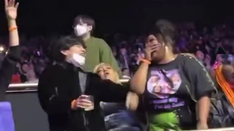 Bts v, jungkook, jimin, jhope with lizzo enjoying harry styles concert