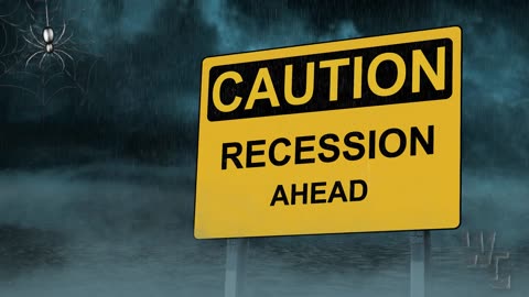 Recession Ahead Caution Road Sign with Storm 4K Loop