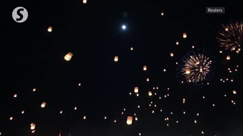 Floating lanterns released in the sky to celebrate 'Festival of Lights' in Thailand