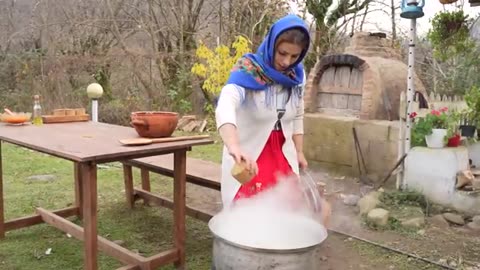 Roasting whole lamb in clay oven with saffron flavor pilaf villge