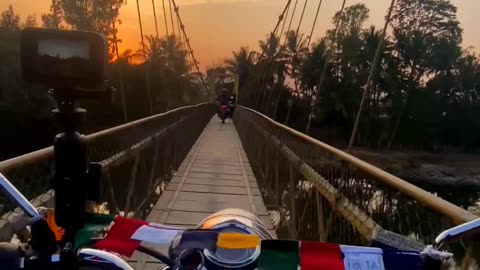 Bike trip on hanging bridge