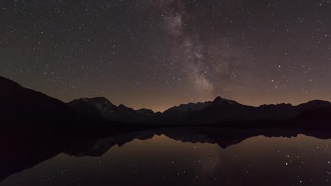 Beautiful Time lapse of the Night Sky with Reflections in a Lake Copyright free