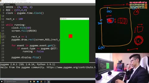 62. Di chuyển ô vuông-Khóa học Lập trình Python- DLTT- Làm GUI với Pygame-P11