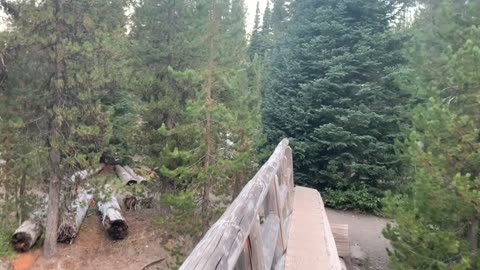 Central Oregon - Three Sisters Wilderness - Green Lakes - Crossing a Carved Log Bridge