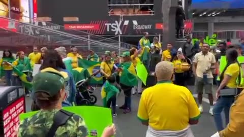 NYC, Happening Now: Protest of the Brazilian Election in Times Square.