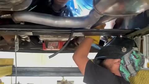 Automobile exhaust pipe welding