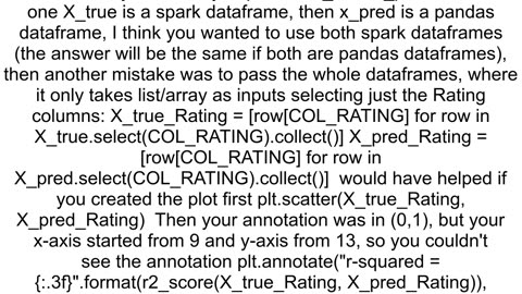 How to plot R squared value from pyspark DataFrame