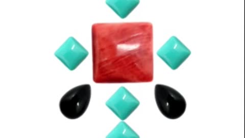 Natural turquoise and spiny oyster square cab with pear-shape onyx cabochon for Jewelry