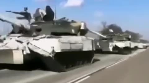 Convoy of Russian winter tanks heading to combat