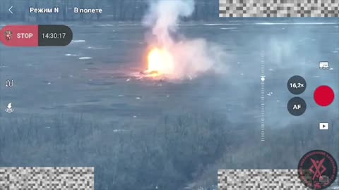 Russian T90 Hit by Ukrainian Drone Erupts into Flames