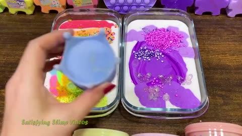 RAINBOW vs PURPLE! Mixing random into GLOSSY SLIME! Relaxing Slime Video