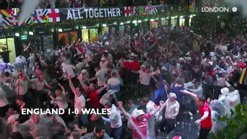 England fans celebrate World Cup win over Wales