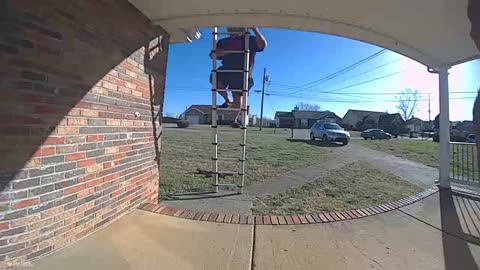 Guy Climbing Ladder to Check Roof Damage Gracefully Falls