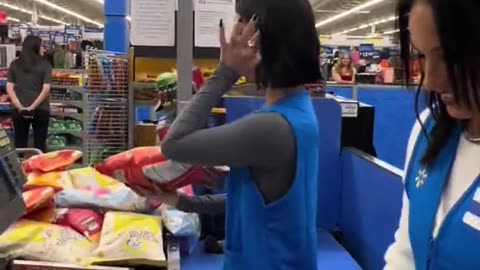 Charli D'Amelio working as a cashier at Walmart