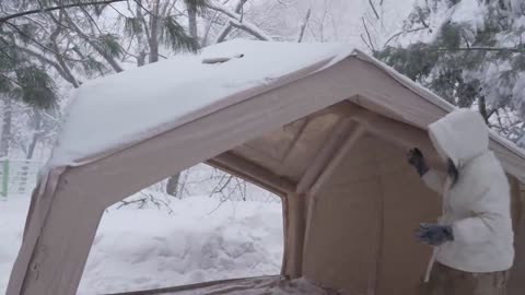 SNOW CAMPING IN THE STORM WITH NEW AIR TENT ㅣCAMP ASMR720p